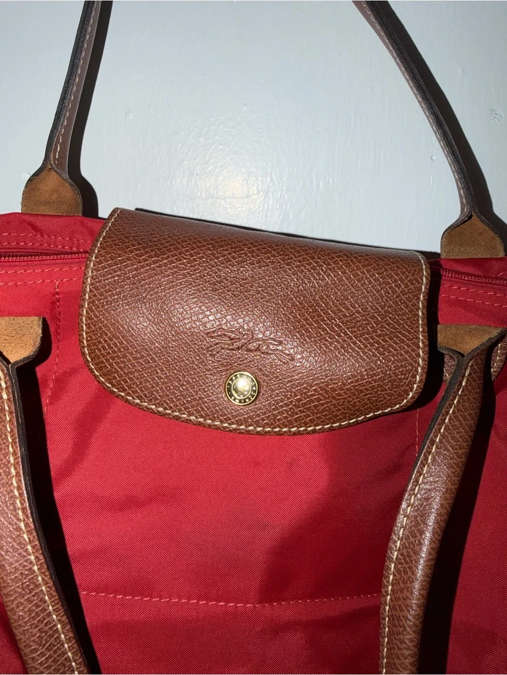 Longchamp Coral Tote with Brown Leather Trim